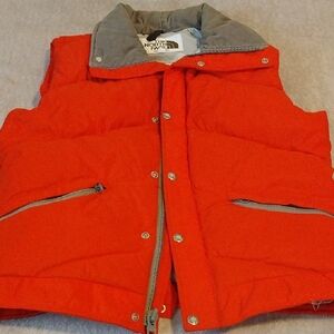The North Face Vibrant Red Puffer Vest with Gray Accents